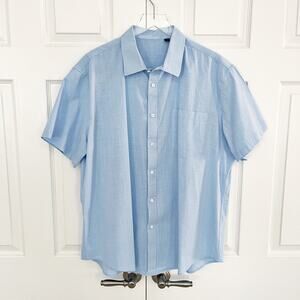 Italian Linen Look Light Blue Short Sleeve Button Up Shirt Coastal Summer Resort